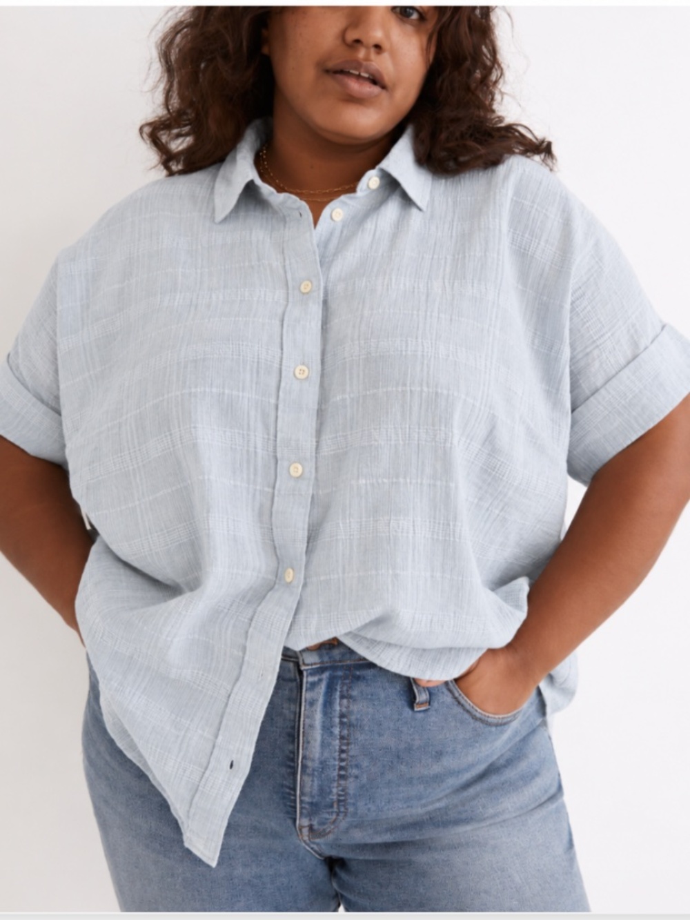 Madewell Courier Pintuck-Back Cotton Shirt in Textured Windowpane Size 1X